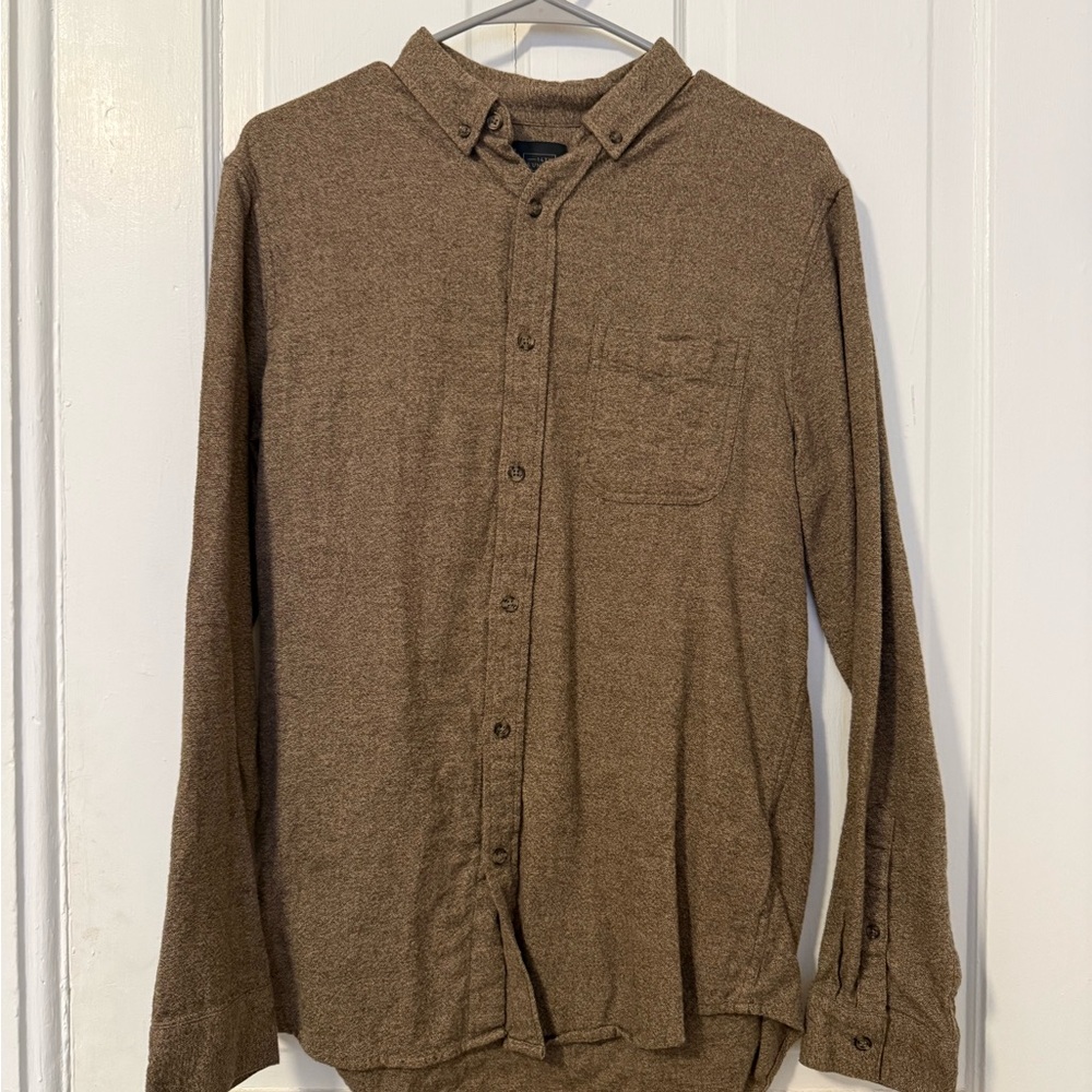 Men's Brown Long-Sleeve Button-Up